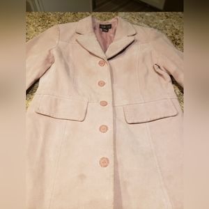 Style & Co pink leather suede long jacket coat button
